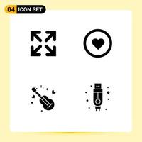 Modern Set of 4 Solid Glyphs Pictograph of arrow music interface user adapter Editable Vector Design Elements