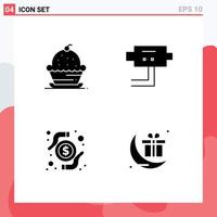 Group of 4 Modern Solid Glyphs Set for cake money sweet protect research Editable Vector Design Elements