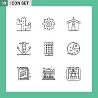 Set of 9 Vector Outlines on Grid for distant mobile application easter mobile pen tool Editable Vector Design Elements