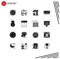 Pictogram Set of 16 Simple Solid Glyphs of protect key coffee machine psp game Editable Vector Design Elements