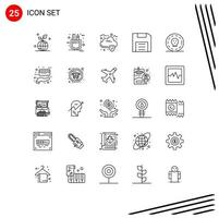 Modern Set of 25 Lines Pictograph of coin floppy sketch disc computers Editable Vector Design Elements