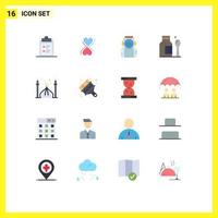 16 Universal Flat Color Signs Symbols of cresent mosque space medical healthcare Editable Pack of Creative Vector Design Elements