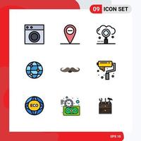 9 User Interface Filledline Flat Color Pack of modern Signs and Symbols of movember moustache engine world globe Editable Vector Design Elements