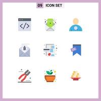 User Interface Pack of 9 Basic Flat Colors of virus spam search malware mail Editable Vector Design Elements