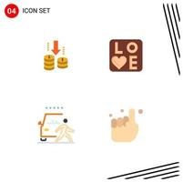 conjunto moderno de 4 iconos y símbolos planos, como análisis de coche de dinero, elementos de diseño vectorial editables para peatones del corazón vector