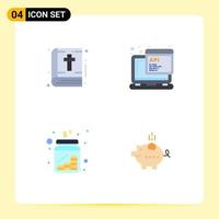 conjunto moderno de 4 iconos y símbolos planos, como monedas bíblicas, guión de acción de gracias, dinero, elementos de diseño vectorial editables vector