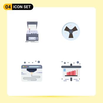 Pictogram Set of 4 Simple Flat Icons of arcade internet machine warining printer Editable Vector Design Elements