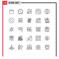 Group of 25 Modern Lines Set for globe food stop fast food invention Editable Vector Design Elements