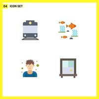 Set of 4 Commercial Flat Icons pack for railway man fishing under water window Editable Vector Design Elements