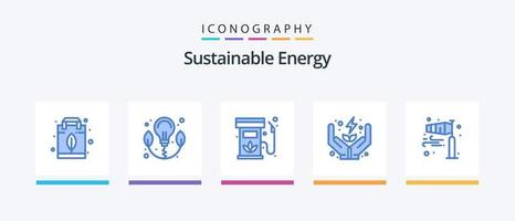 paquete de iconos de energía sostenible azul 5 que incluye dirección. cuidado. diesel. fuerza. electricidad. diseño de iconos creativos vector