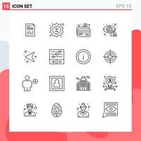 Group of 16 Outlines Signs and Symbols for detector crime commerce payment banking Editable Vector Design Elements