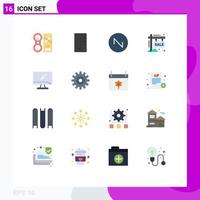 Flat Color Pack of 16 Universal Symbols of monitor season saw tooth sign hording Editable Pack of Creative Vector Design Elements