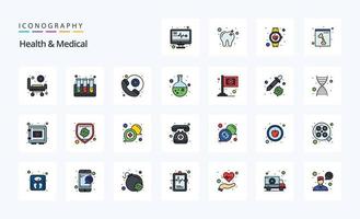 25 Health And Medical Line Filled Style icon pack vector