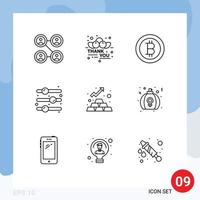 símbolos de iconos universales grupo de 9 contornos modernos de día dinero dinero oro interruptor de palanca elementos de diseño vectorial editables vector