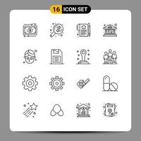 Mobile Interface Outline Set of 16 Pictograms of cucumber cash document buy contract Editable Vector Design Elements