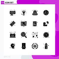 Group of 16 Modern Solid Glyphs Set for theater tickets movie raffle barrel cinema tickets space Editable Vector Design Elements