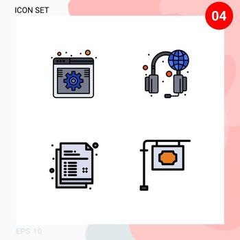 4 Universal Filledline Flat Colors Set for Web and Mobile Applications internet creative settings services drawing Editable Vector Design Elements