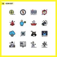 Modern Set of 16 Flat Color Filled Lines and symbols such as laser shield crowdfunding security website Editable Creative Vector Design Elements