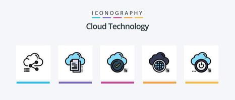 la línea de tecnología en la nube llenó el paquete de 5 iconos, incluida la nube. carpeta. nube. datos. globo. diseño de iconos creativos vector