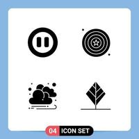 Mobile Interface Solid Glyph Set of 4 Pictograms of controls sun celebration shield leaf Editable Vector Design Elements
