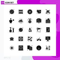 25 Thematic Vector Solid Glyphs and Editable Symbols of transport horse drawn vehicle email time heart Editable Vector Design Elements