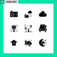 Pictogram Set of 9 Simple Solid Glyphs of lift decision clouded balance fly balloon Editable Vector Design Elements