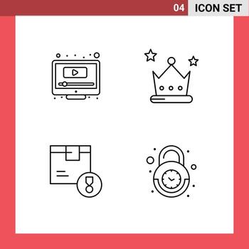 Group of 4 Filledline Flat Colors Signs and Symbols for computer certificate youtube crown logistic Editable Vector Design Elements