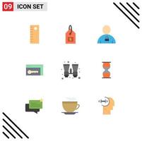 Modern Set of 9 Flat Colors Pictograph of search binocular human room security Editable Vector Design Elements