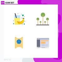 conjunto de 4 iconos planos vectoriales en la cuadrícula para los elementos de diseño vectorial editables del boleto verde de salud del pase de banana vector