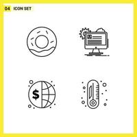 Set of 4 Commercial Filledline Flat Colors pack for bread global account edit money finance Editable Vector Design Elements