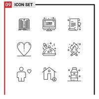 Modern Set of 9 Outlines and symbols such as romantic food back to school spring heart Editable Vector Design Elements