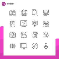 Pack of 16 Modern Outlines Signs and Symbols for Web Print Media such as bus winter search house tree Editable Vector Design Elements