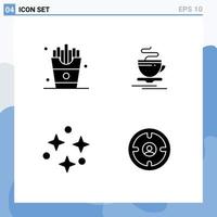 Modern Set of 4 Solid Glyphs Pictograph of drink sky french fries hot stars Editable Vector Design Elements