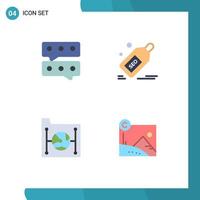 Pack of 4 creative Flat Icons of bubble data seo discount file Editable Vector Design Elements