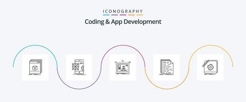 Coding And App Development Line 5 Icon Pack Including doc. code. development. design. user vector