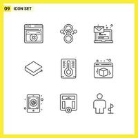Mobile Interface Outline Set of 9 Pictograms of box temperature laptop lbry credits crypto Editable Vector Design Elements