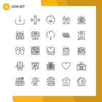 Modern Set of 25 Lines Pictograph of globe gear funding setting world Editable Vector Design Elements