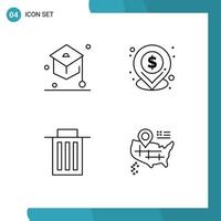 4 Thematic Vector Filledline Flat Colors and Editable Symbols of education trash student pin location Editable Vector Design Elements