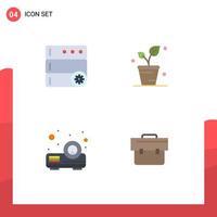 Modern Set of 4 Flat Icons and symbols such as control projector leaf nature briefcase Editable Vector Design Elements