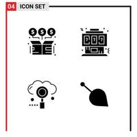 Group of 4 Modern Solid Glyphs Set for box console money gaming engine Editable Vector Design Elements