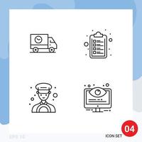 Set of 4 Modern UI Icons Symbols Signs for buy driver speed clipboard configuration Editable Vector Design Elements