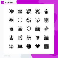 Set of 25 Vector Solid Glyphs on Grid for people marketing gesture management chart Editable Vector Design Elements