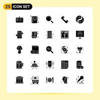 Modern Set of 25 Solid Glyphs and symbols such as polarity phone notebook contact view Editable Vector Design Elements