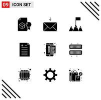 Mobile Interface Solid Glyph Set of 9 Pictograms of tax payment flag file test Editable Vector Design Elements