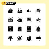 Modern Set of 16 Solid Glyphs Pictograph of layers thumbs gym solution finger Editable Vector Design Elements