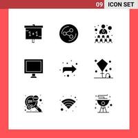 Mobile Interface Solid Glyph Set of 9 Pictograms of happy forward relationship arrow display Editable Vector Design Elements