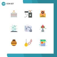 Set of 9 Commercial Flat Colors pack for setting app data cabinet home Editable Vector Design Elements