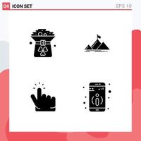 Pictogram Set of 4 Simple Solid Glyphs of clover click hat mountain hand Editable Vector Design Elements