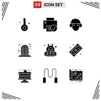 Modern Set of 9 Solid Glyphs Pictograph of barrel window hardware panel spring Editable Vector Design Elements