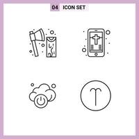 Line Pack of 4 Universal Symbols of axe cloud tool celebration technology Editable Vector Design Elements